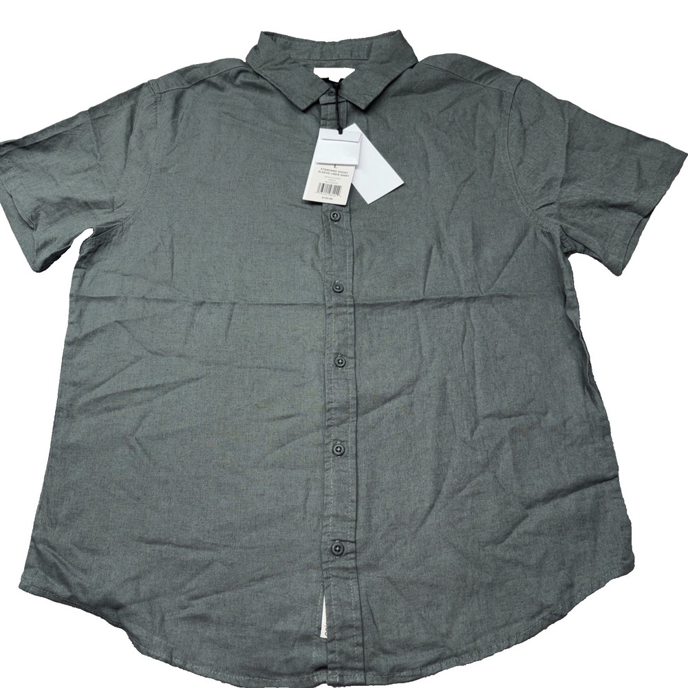 Onia Standard Linen Blend Shirt Agave Short Sleeve Mens Large NWT